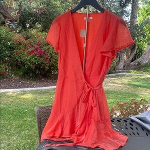 Miami Coral Wrap Midi Dress